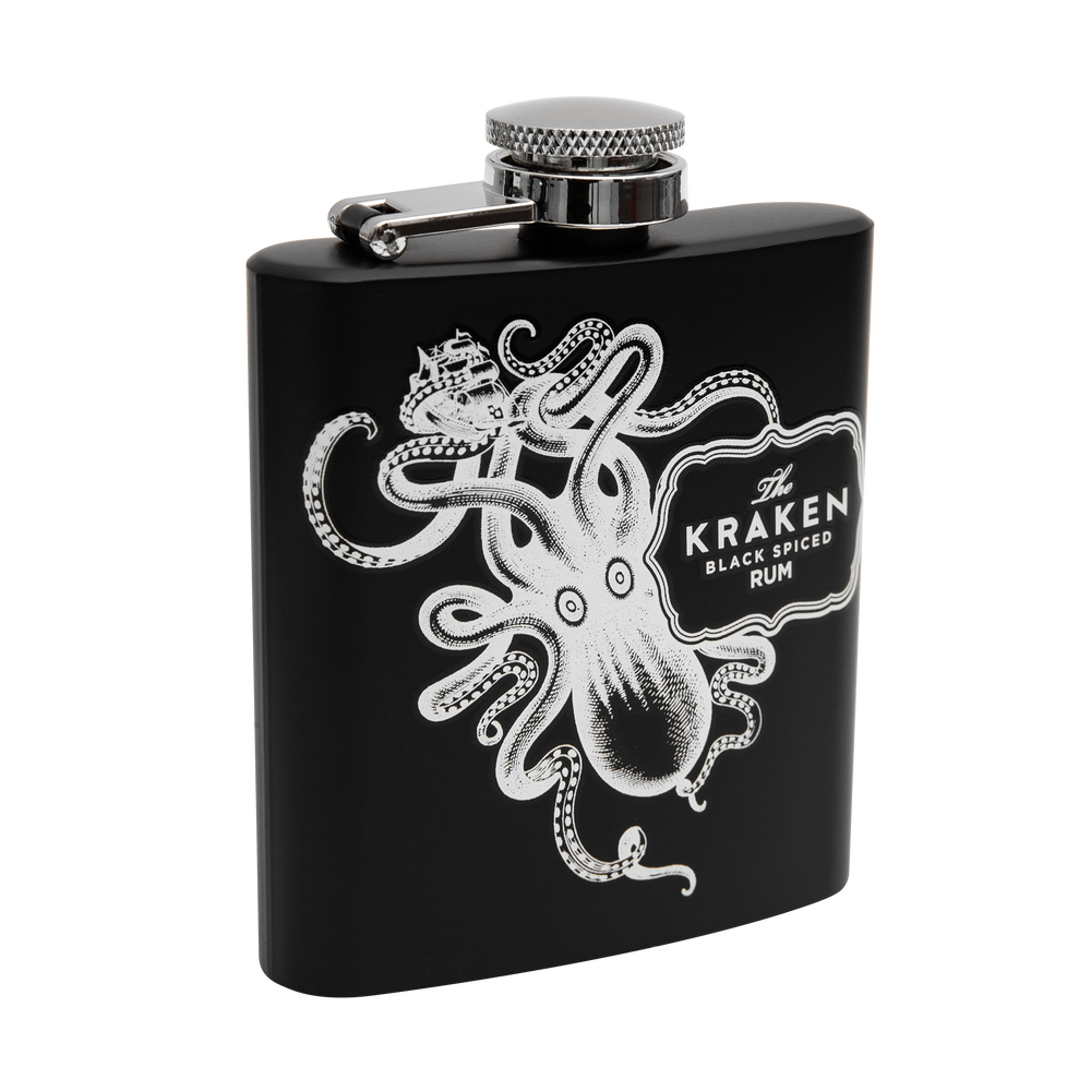 Kraken Black Spiced Rum Limited Edition Kraken flask, Bottle (empty) and  Box.
